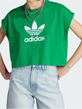 adidas Green Trefoil Boxy Crop Tee